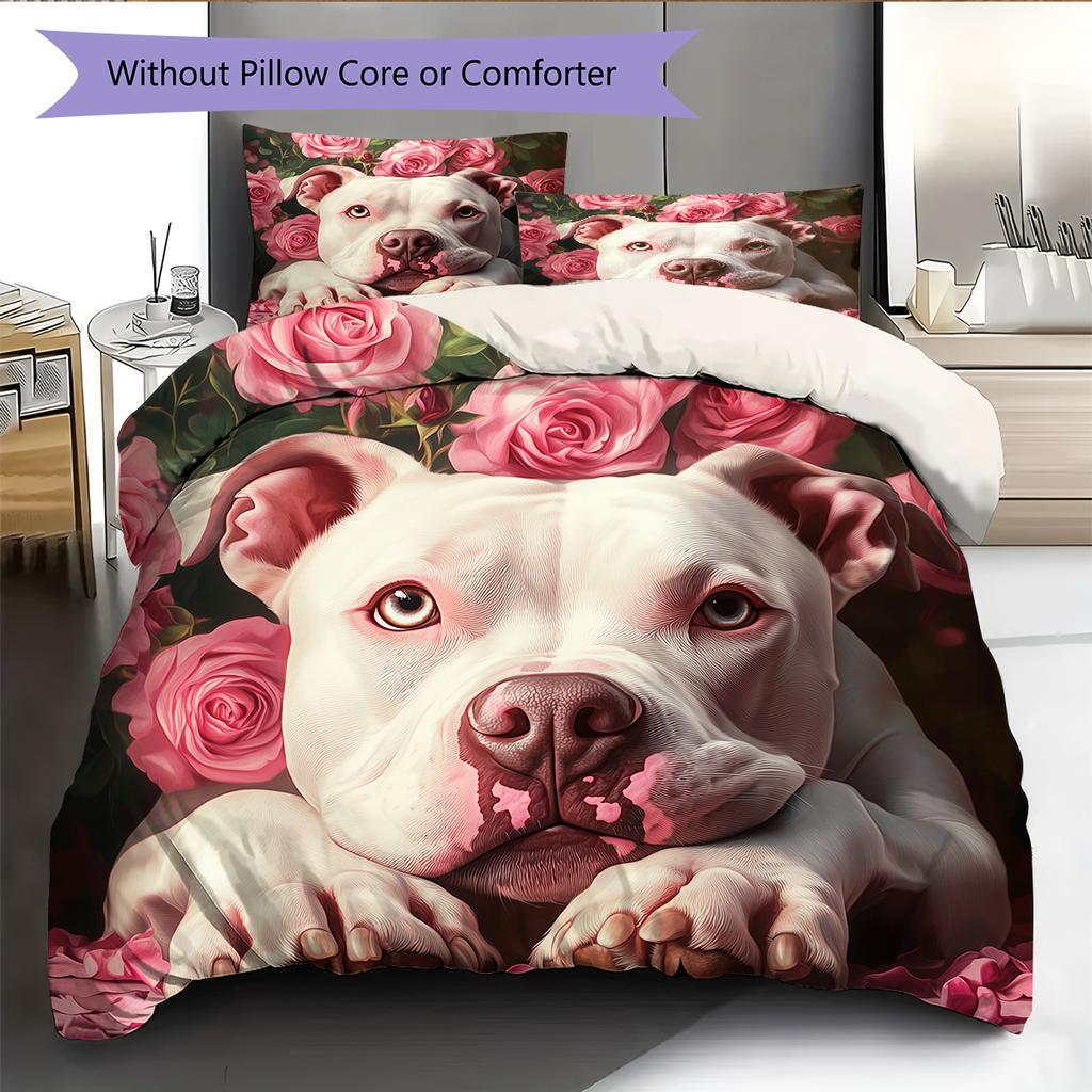 Pink Pitbull Pattern Bedding Home Decoration Birthday Gift (1 * duvet cover + 2 * pillowcase, without core)