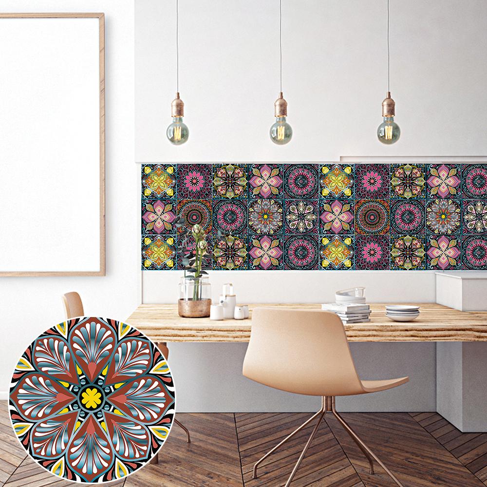 Мандала Стиль Красочная Плитка Наклейка На Стену Кухня Фартук Шкаф Ванная Комната Ремонт Peel & Stick Водонепроницаемая Художественная Наклейка на Стену