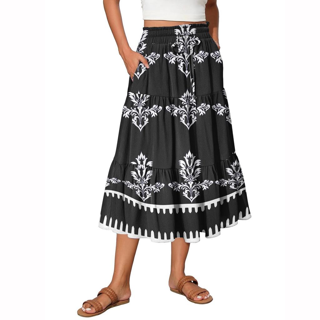 Женская юбка макси с завязками на завышенной талии, летние длинные юбки, легкие многослойные струящиеся цветочные плиссированные юбки