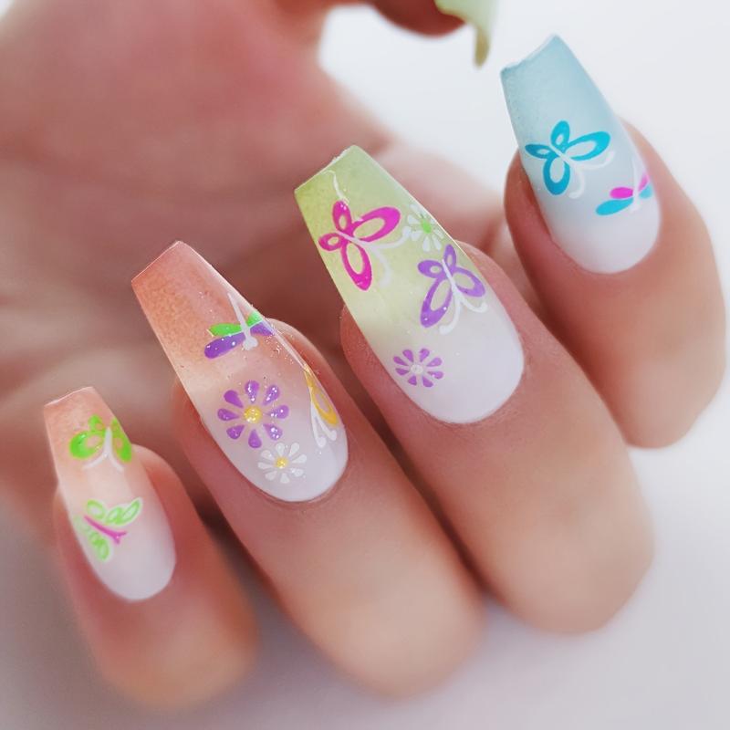 30 Sheets/Set 3D Glow In The Dark Neon Nail Stickers Glittery Glossy Self-Adhesive Nail Decorations With Butterfly Love Heart