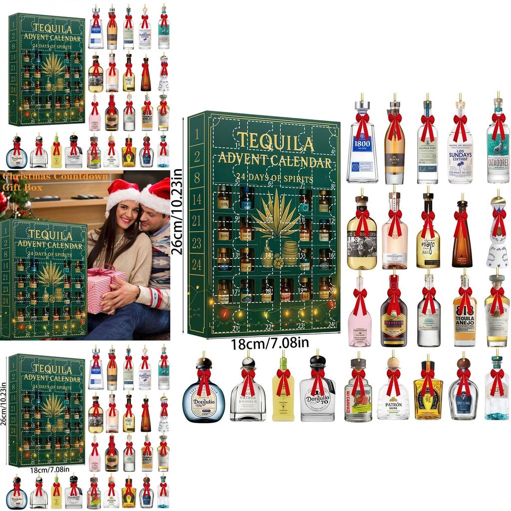 Бутылка текилы Рождественский адвент-календарь с акриловыми плоскими украшениями для обмена подарками на праздник