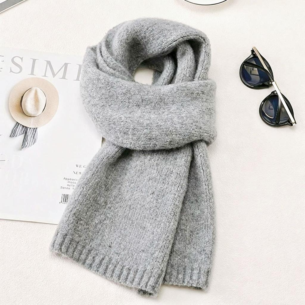 Japanese knitted scarf women's winter warm solid color wool student female couple Korean version versatile scarf men