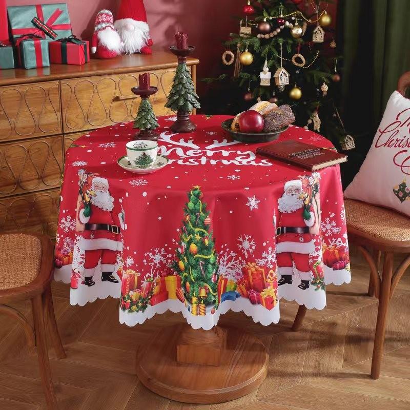 Рождественская большая круглая скатерть Рождественский праздничный чехол для стола Ткань Домашний декор