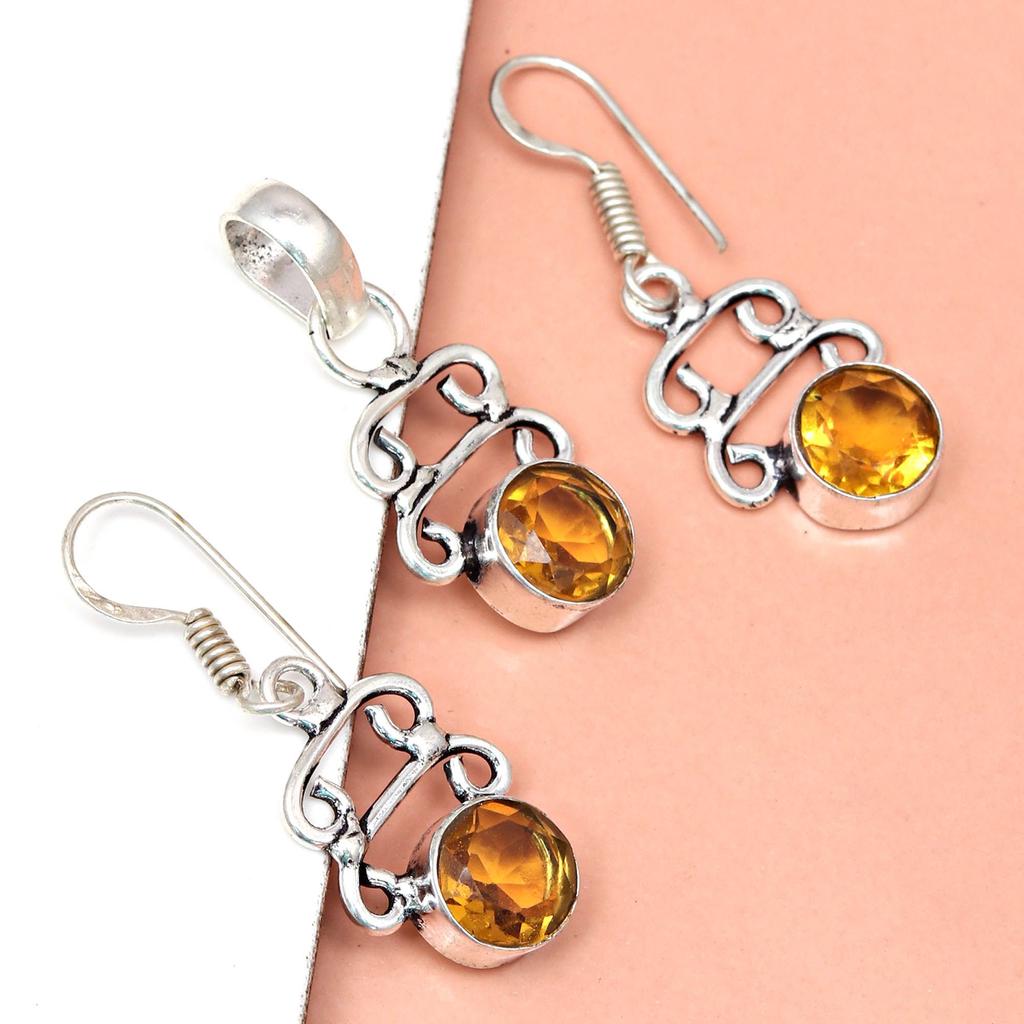 Citrine Set Jewelry Women Pendant Earring Gemstone Earrings Gems Green