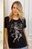 Женская стильная футболка большого размера, черная стильная хлопковая футболка с круглым вырезом и рисунком ангела, хрусталя и камня