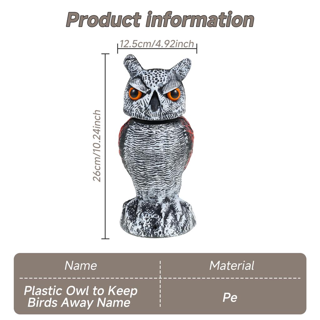 Fake Owl Decoy Lifelike Simulation Owl Bird Deterrent with 360° Swivel Head Realistic Owl Statue Scare Birds Plastic Fake Owl