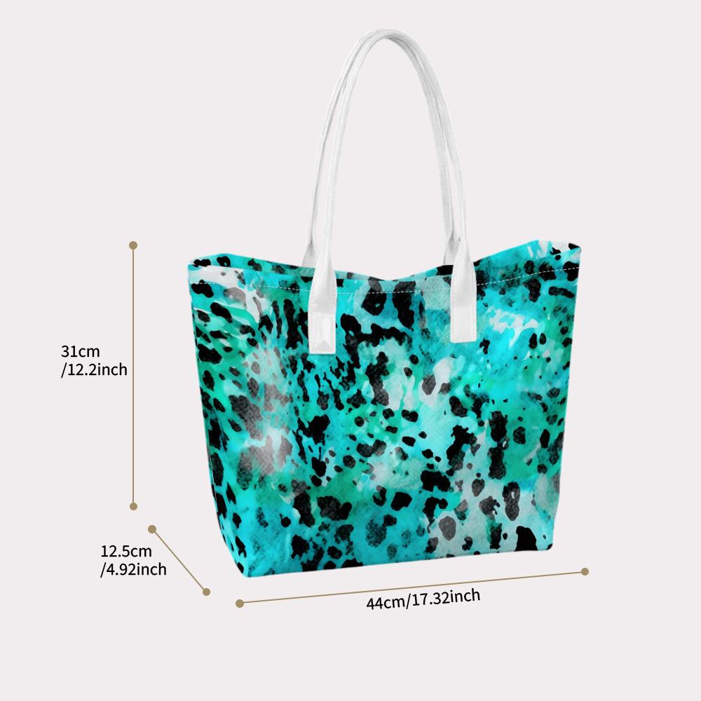 Turquoise Leopard Print Tote Bag Fashion Large Capacity Casual Shoulder Handbag for Daily Use