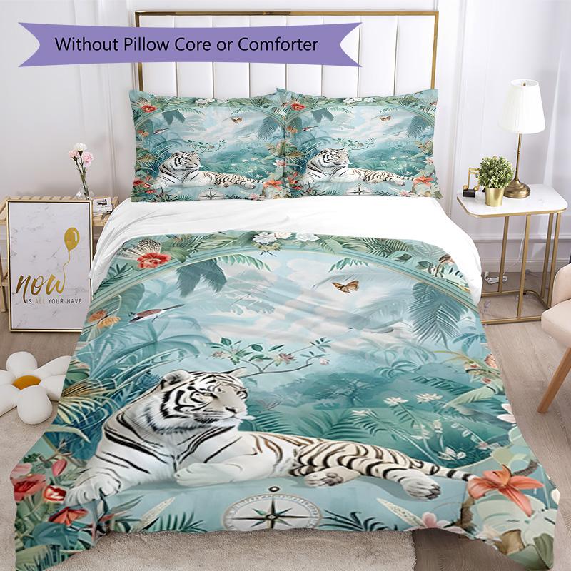 Floral Highland Cow Art 3‑Piece Bedding Set,Soft Breathable Duvet Cover & 3 Pillowcases,Multi‑Purpose for Bedroom Dorm Guest Room,Great Festival Birth