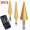 3pcs 3-12mm/4-12mm/4-20mm Hss Step Drill Bit, Straight Groove DrillTitanium Coated Metal Driller, Drilling Tools Set