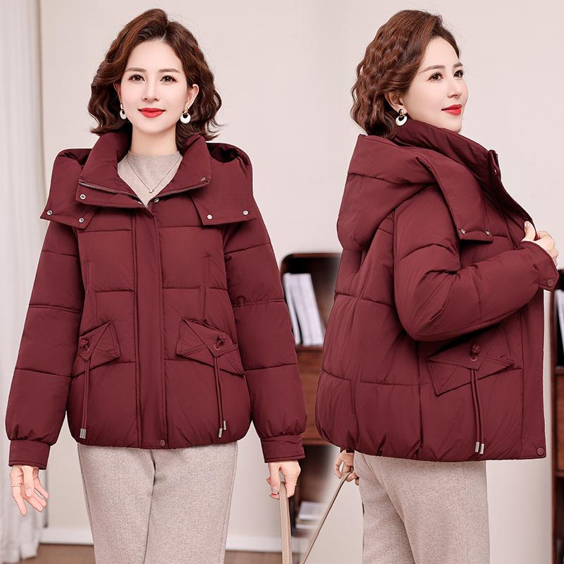 Middle-aged and elderly down cotton-padded clothes women's short hooded winter new fashion cotton-padded clothes plus size mother's cotton-padded jack
