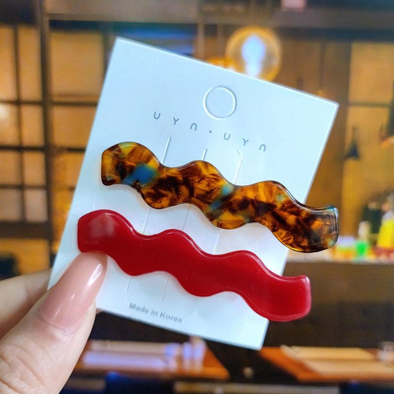 2 шт./компл., модные акриловые заколки для волос с рябью для женщин, корейские однотонные леопардовые заколки для волос, милые заколки для девочек, аксессуары для волос, головные уборы