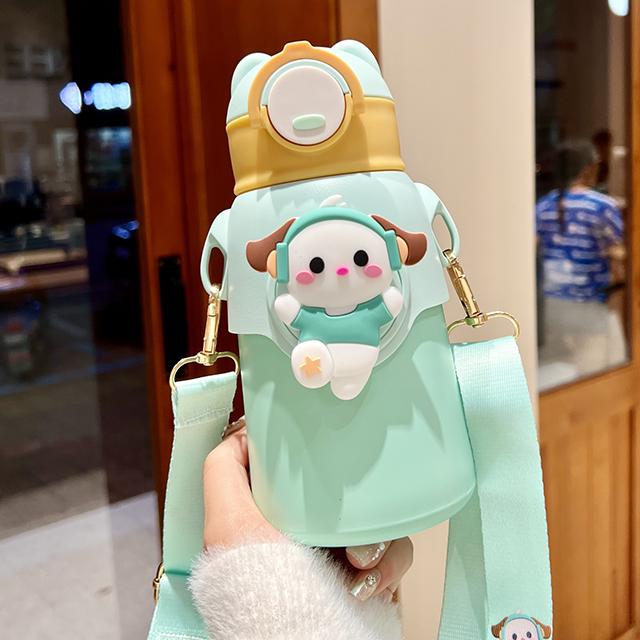 Милый мультфильм, детский термос из нержавеющей стали 316, бутылка для воды с соломинкой, термоизолированная чашка для студентов детского сада для мальчиков и девочек