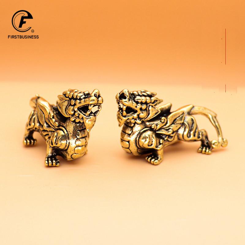 Античная медь Китайское мифическое существо Пиксю Миниатюрные фигурки 1 пара Украшения Латунное счастливое животное Ци Линь Настольные украшения
