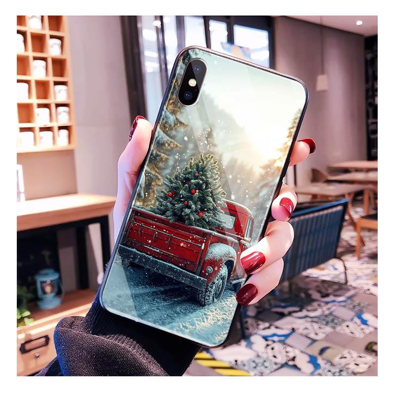 Санта Елка Стекло Чехол для телефона Для iPhone 17 Pro Max Air 17 16 15 14 13 Pro Max 15 16 Pro 15Plus Чехол