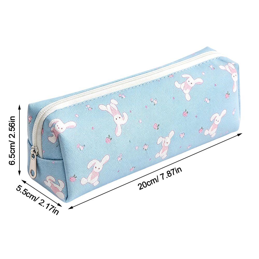 Durable Rabbit Floral Polka-Dot Print Pencil Case Large Capacity Zipper Closure Pen Bag Stationery Storage Bag Gift