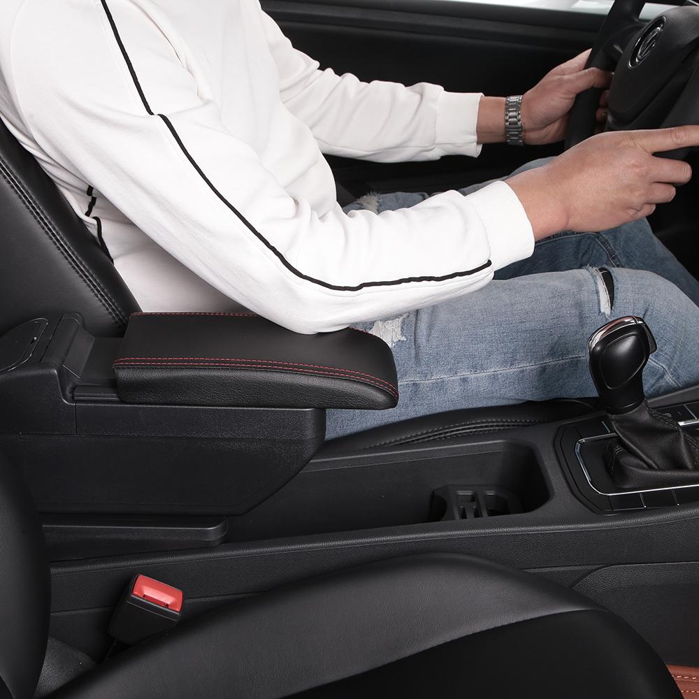 Автомобильный подлокотник, двухслойная передняя центральная консоль, черная кожа с USB-портами для зарядки для Ford Focus 2 Mk2