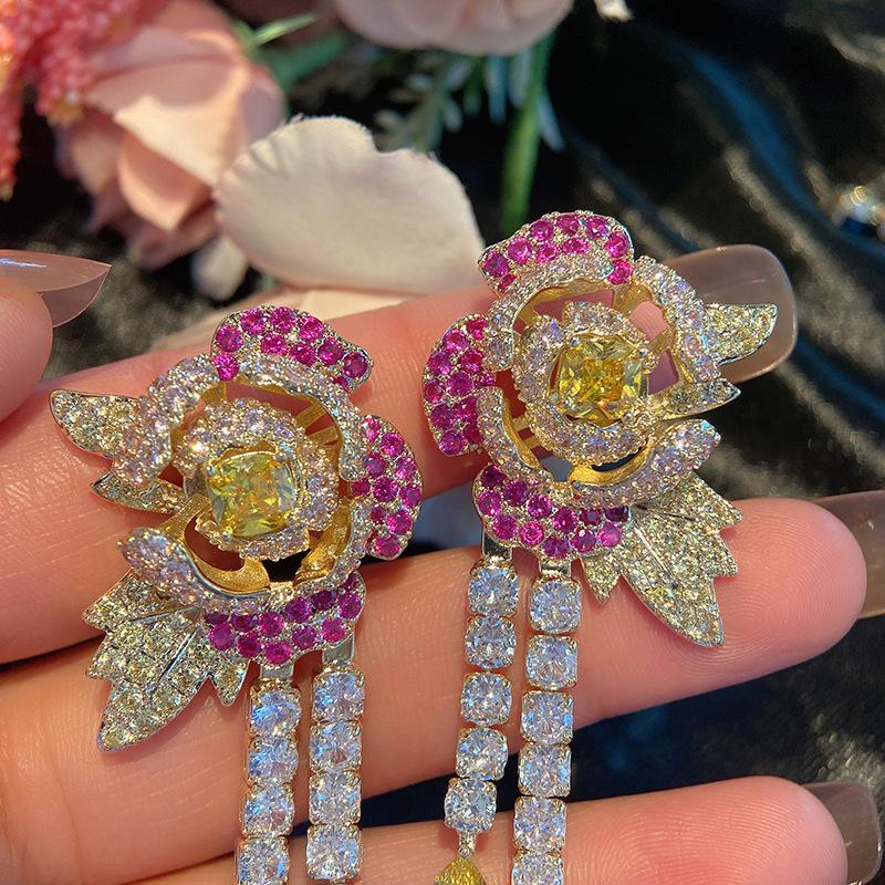 Роскошные серьги из серебра 925 пробы с иглами, новинка 2022 года, цветные серьги с фианитами, голубая роза, серьги с кисточками для женщин, модные элегантные ювелирные изделия, вечерние серьги