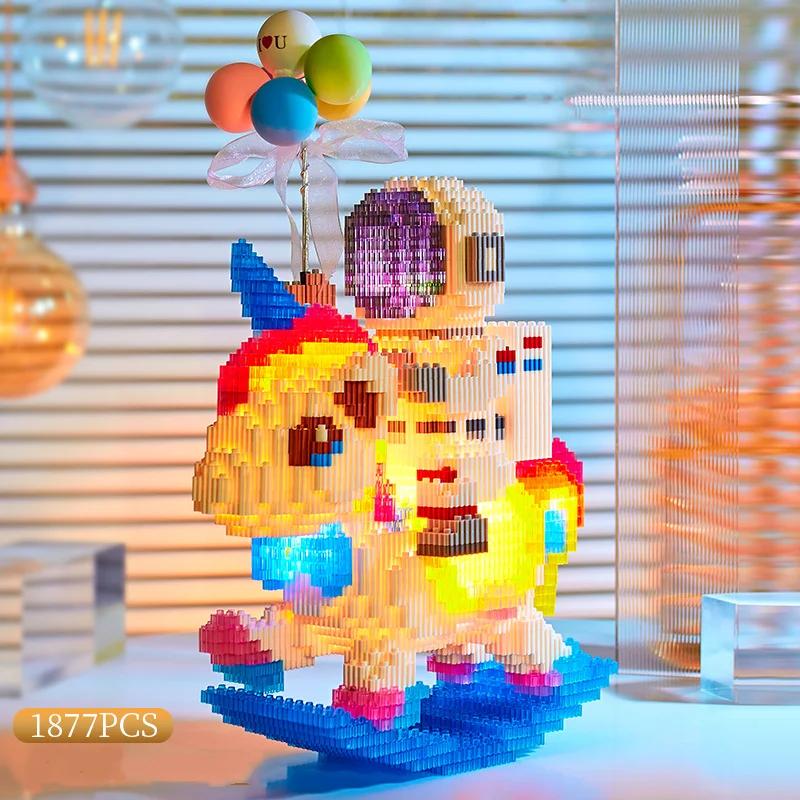 Astronaut City Building Blocks With Led Light Confession Balloon Whale Astronaut Mini Diamond Bricks Toys For Childrens Gift