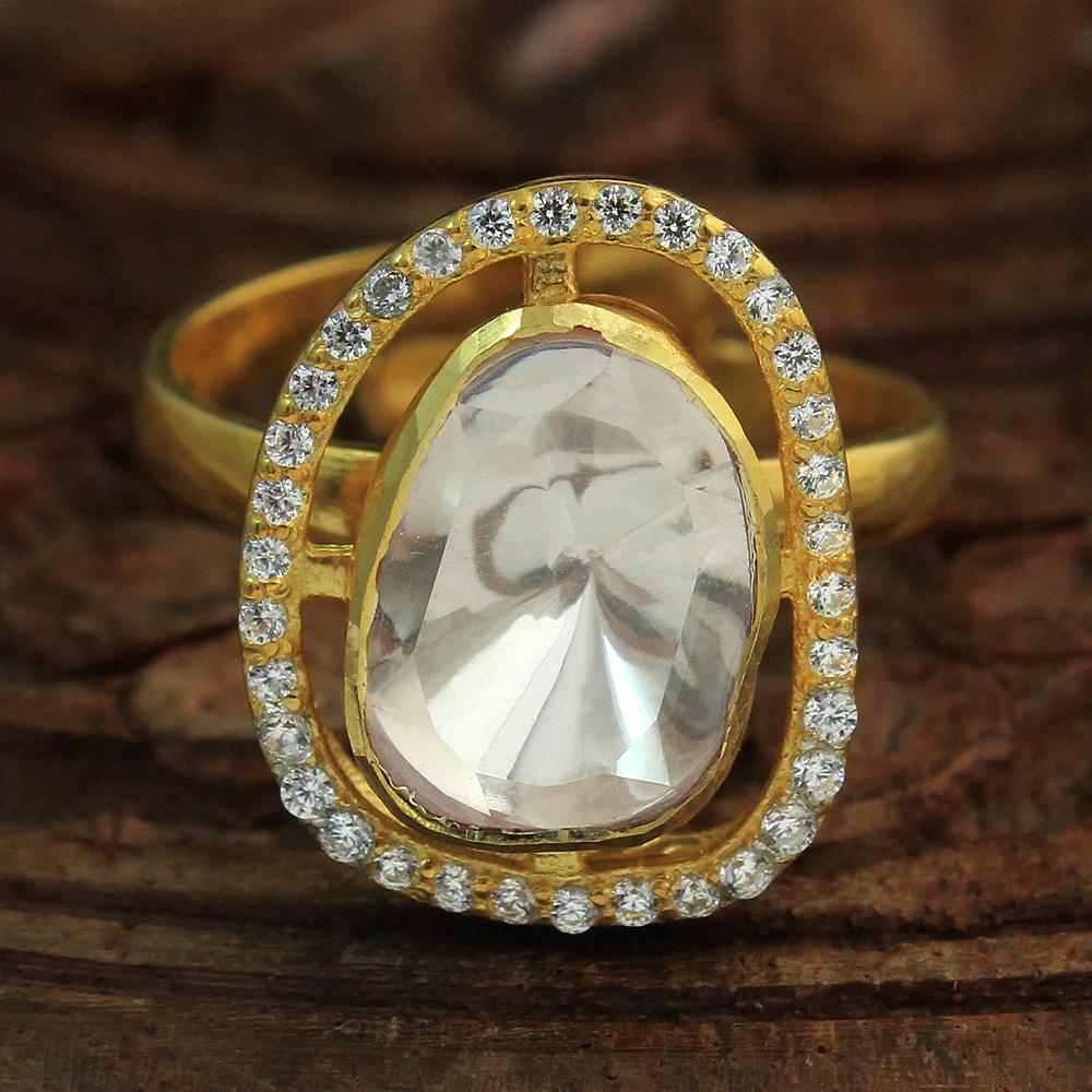 Позолоченное кольцо Kundan Polki из стерлингового серебра 925 пробы