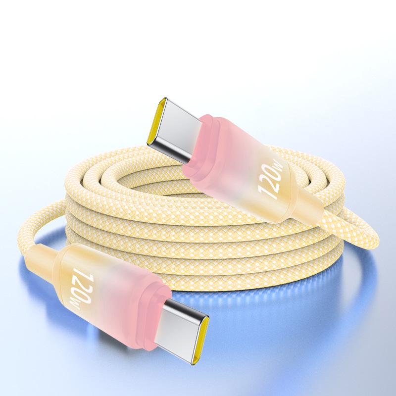 Быстрый зарядный кабель Type-C Dual на 120 Вт для Apple 15/16, ноутбуков Huawei и автомобильного зарядного устройства 6A