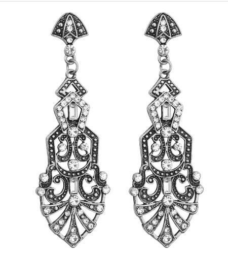 Art Deco Antique Vintage Flapper Style Jet Black Onyx Rhinestone Extra Long Dangle Earrings pearl earrings jewelry for women