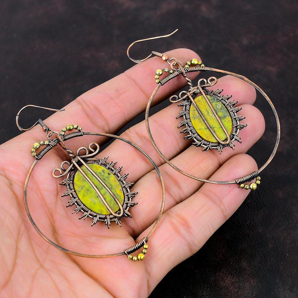 Серьги Stichtite Серьги с медной проволокой, обернутые в обертку Ювелирные изделия с драгоценными камнями Дизайнерские серьги Серьги ручной работы Подарок на годовщину Ювелирные изделия с медной проволокой