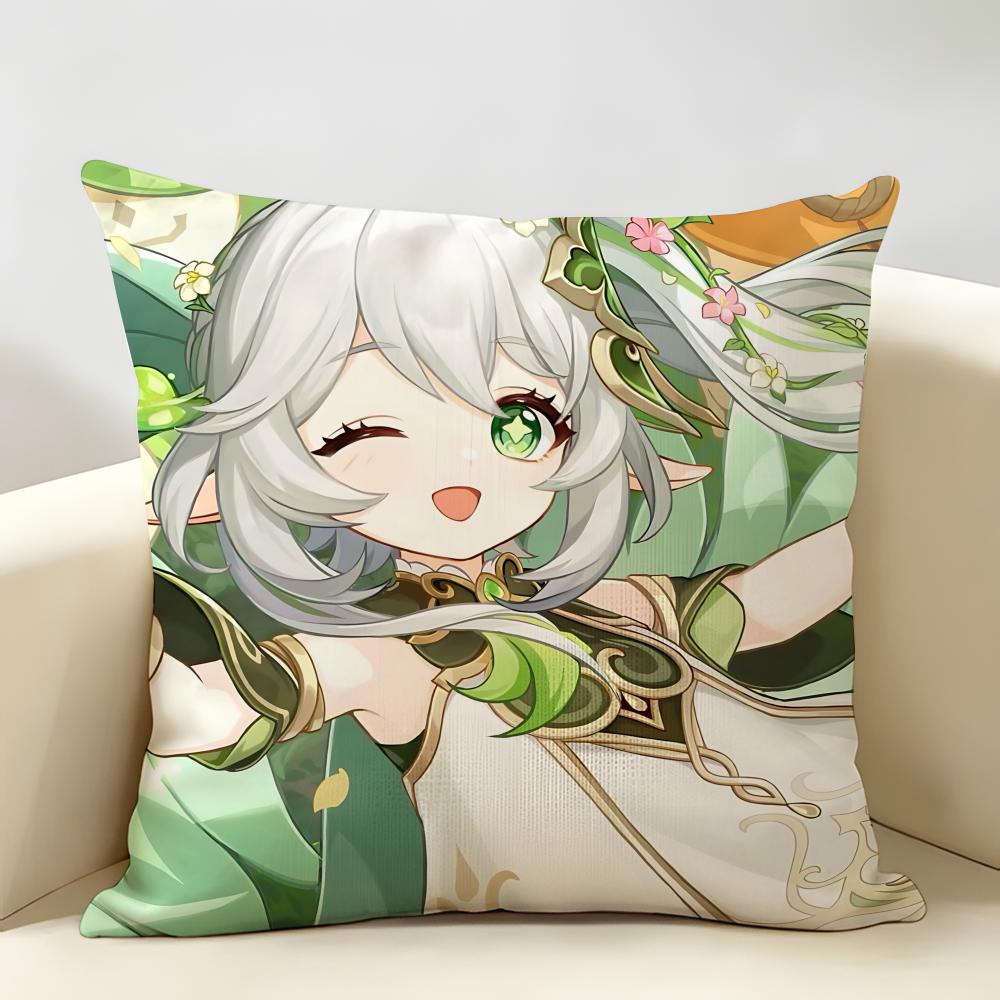 Nahida Genshin Impact Cushion Cover Natural Linen Organic Fabric DoubleSided Printing Room Sofa Decor Pillow Case