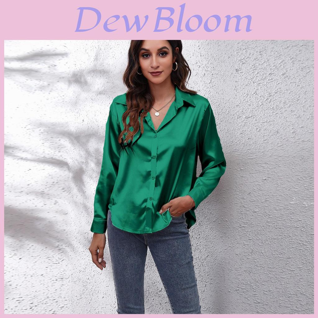 Satin Shirt For Women With Long Sleeves And Button Front For Office Wear
