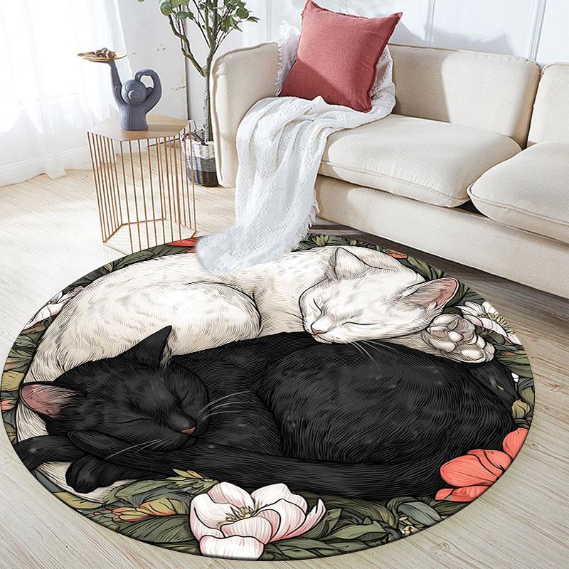 Sleeping Kitten pattern round rug,Carpet Rug for Living Room Bedroom Playroom ,Non-slip Floor Mat,Holiday Gifts and Birthday Gifts.