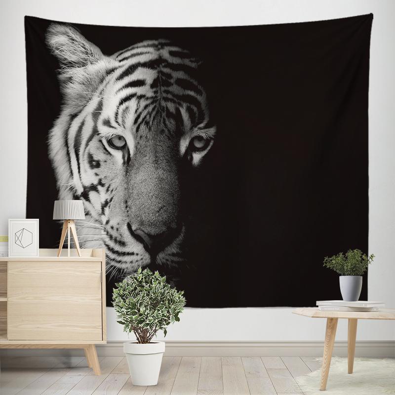 Home Decor Tapestry Black Lion Tiger Wild Animal Print Tapestry Wall Hanging Living Room Bedroom Wall Decor Backdrop Fabric