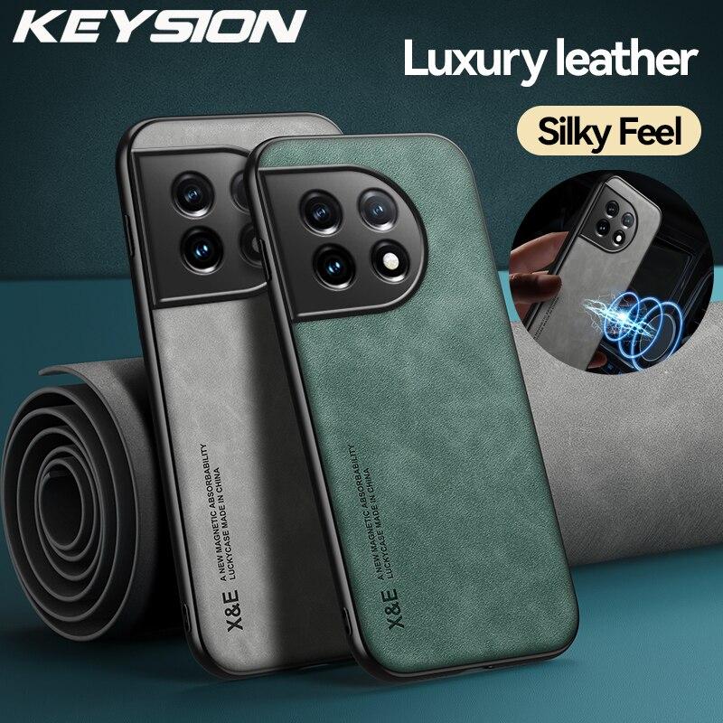 KEYSION Роскошный кожаный чехол для Oneplus 11 5G 10T 9 RT, мягкий силикон + противоударная задняя крышка для телефона из поликарбоната для Oneplus Ace 2 1+ Ace Pro