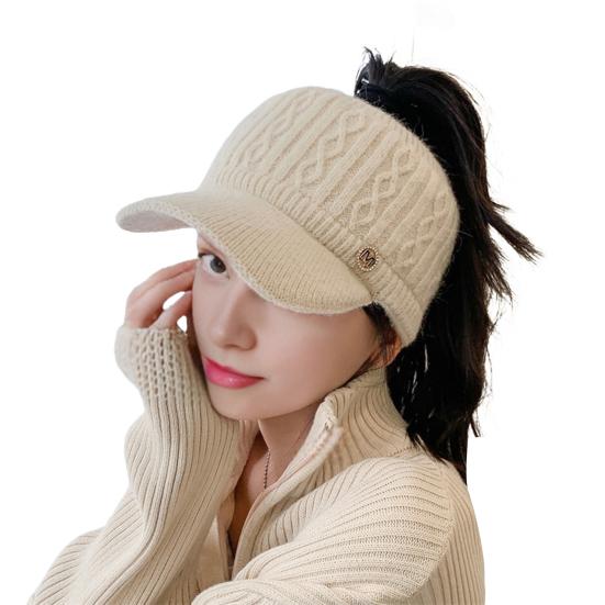Yousheng Женская бейсболка с удлиненным козырьком, пустая сверху, однотонная вязаная шапка, утолщенная плюшевая шапка из искусственного кроличьего меха