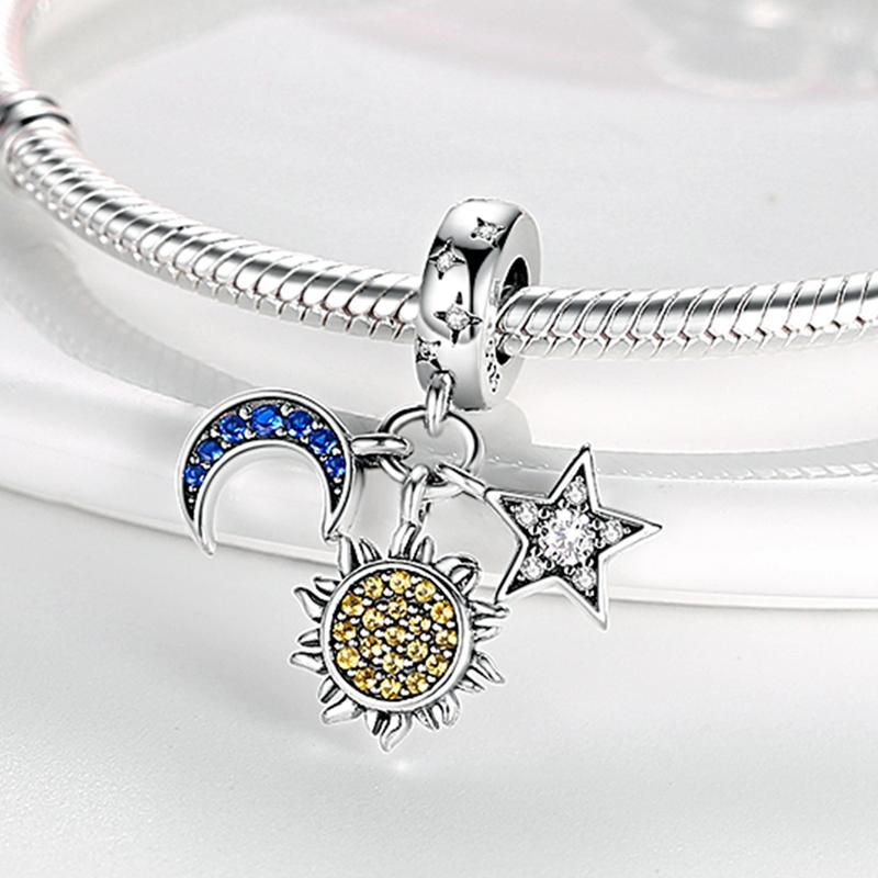 Charms Copper Mysterious Sun, Star And Moon Pendants Fit Charms Plata Original Bracelet Beads Women Jewellery Making Diy