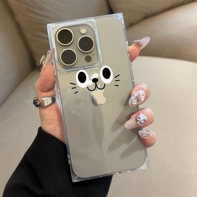 Прозрачный квадратный чехол-накладка для iPhone 14 Pro Max 11 16 ProMax 15 Plus 13 12, защита от окисления, гладкий чехол с рисунком кошечки