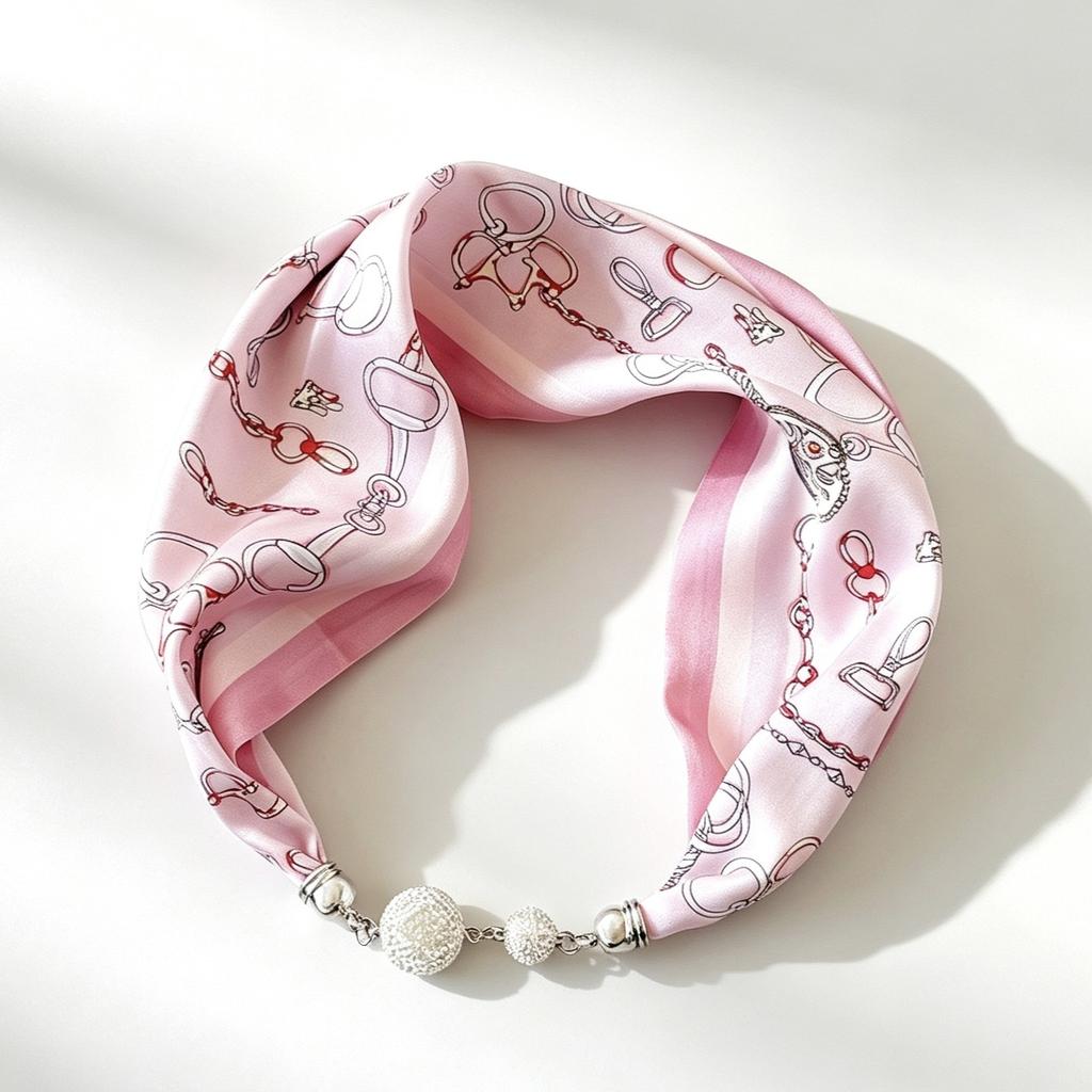 Internet celebrity explosion spring and summer magnetic attraction no knots small silk scarf pearl diamond ball high sense small scarf lazy thin scarf