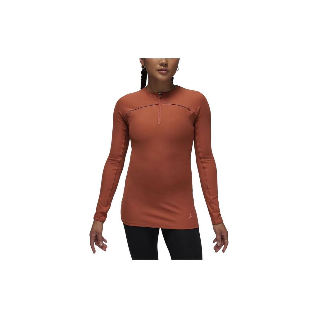 Jordan Sport Half-Zip Quick-Dry Long-Sleeve T-Shirt Women Tops Gray Peach FN5114-209