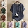 Women's Fashion Round Neck Short Sleeve T-shirt Casual Cotton Linen Graphic Shirt Panda Prined Summer Blouse Tops
