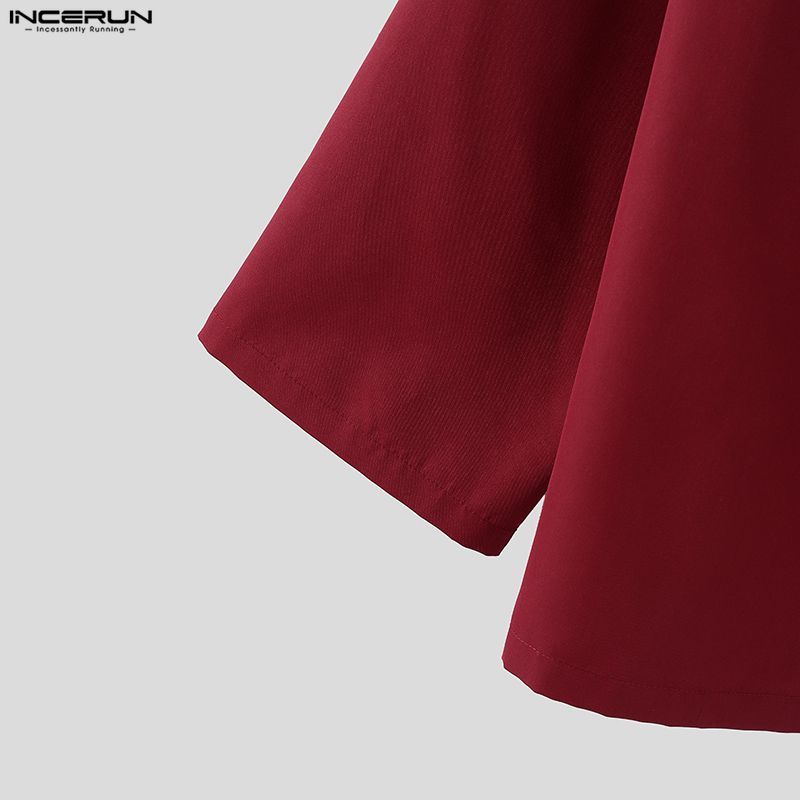 INCERUN Мужские рубашки оверсайз с воротником-стойкой, завязками и длинным рукавом, повседневные, свободного кроя