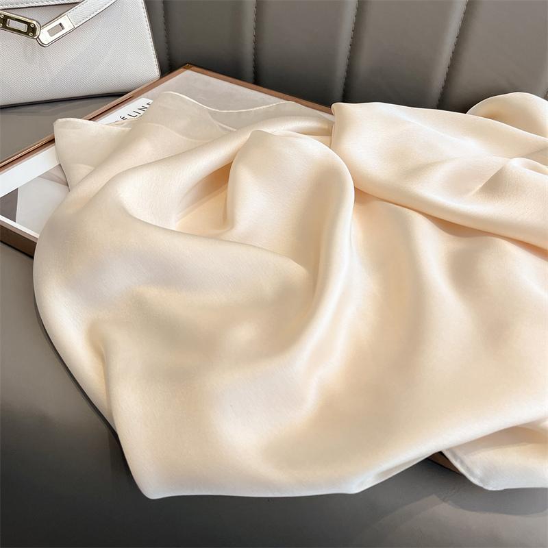 90*180cm Fashion Luxury Solid Color Silk Scarf Women Soft Smooth Scarves Head Wrap Hijab Outdoors Muffler Long Shawl Beach Towel