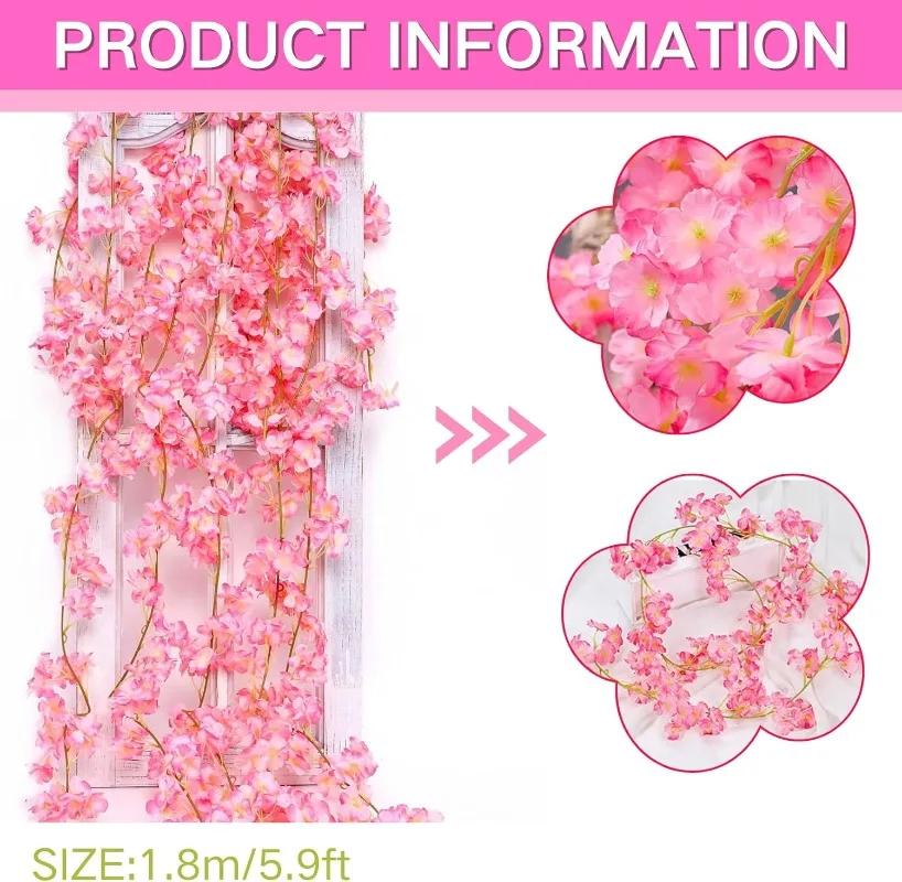 Искусственные вишневые цветы, лианы, шелковые цветы сакуры, ротанг, рождественские подвесные гирлянды, украшения для свадебной вечеринки, сада, домашнего декора