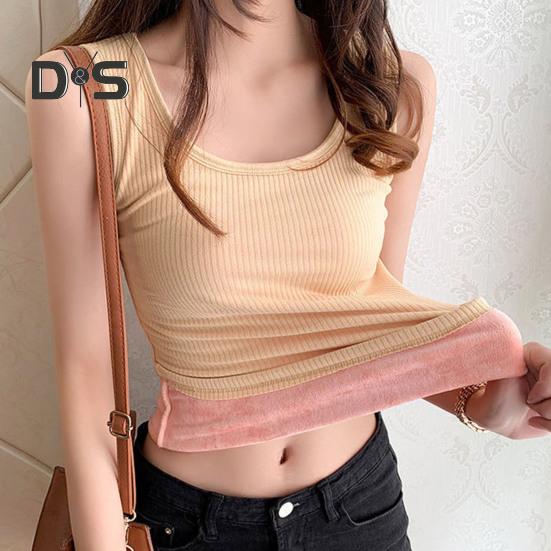 Winter Women Thermal Vest Seamless Plush Fast Temperature Lock Round Neck Slim Fit Elastic Sleeveless Inner Wear Bottoming Tank Top