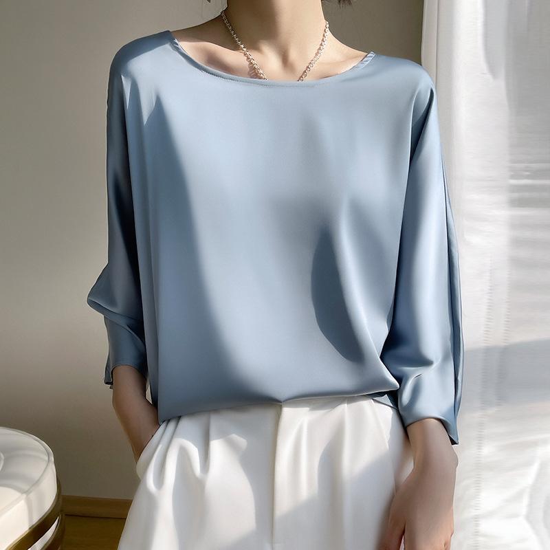 Рубашка с круглым вырезом, рукавом три четверти, свободного кроя, простая и модная, летняя тонкая, ниспадающая, нишевый дизайн, топ