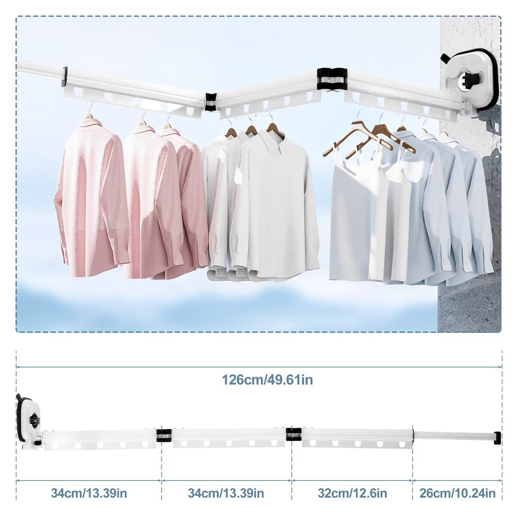 Wall-Mounted Foldable Aluminum Alloy Clothes Drying Rack Home Laundry Clothesline Hanger for Balcony Bedroom Kitchen Living Room