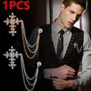 1PCS Cross Brooch Vintage Fashion Men High-end Tassel Chain Shirt Collar Lapel Pin Zircon Brooches Clothing Accessories Jewelry Gifts