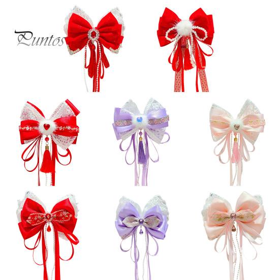 Китайская новогодняя заколка для волос с кружевными стразами, заколка для волос в стиле банта с кисточками, праздничный аксессуар для волос