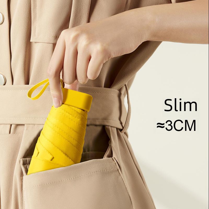 Креативный мини-зонт на клею шестикратного сложения черного цвета — компактная женская капсула для защиты от солнца и дождя, солнцезащитный экран двойного назначения.