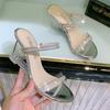 Women 8cm High Heels Wedges Platform Sandals Stripper Slippers Silver Mules Lady Transparent Clear Heels Crystal Prom Shoes