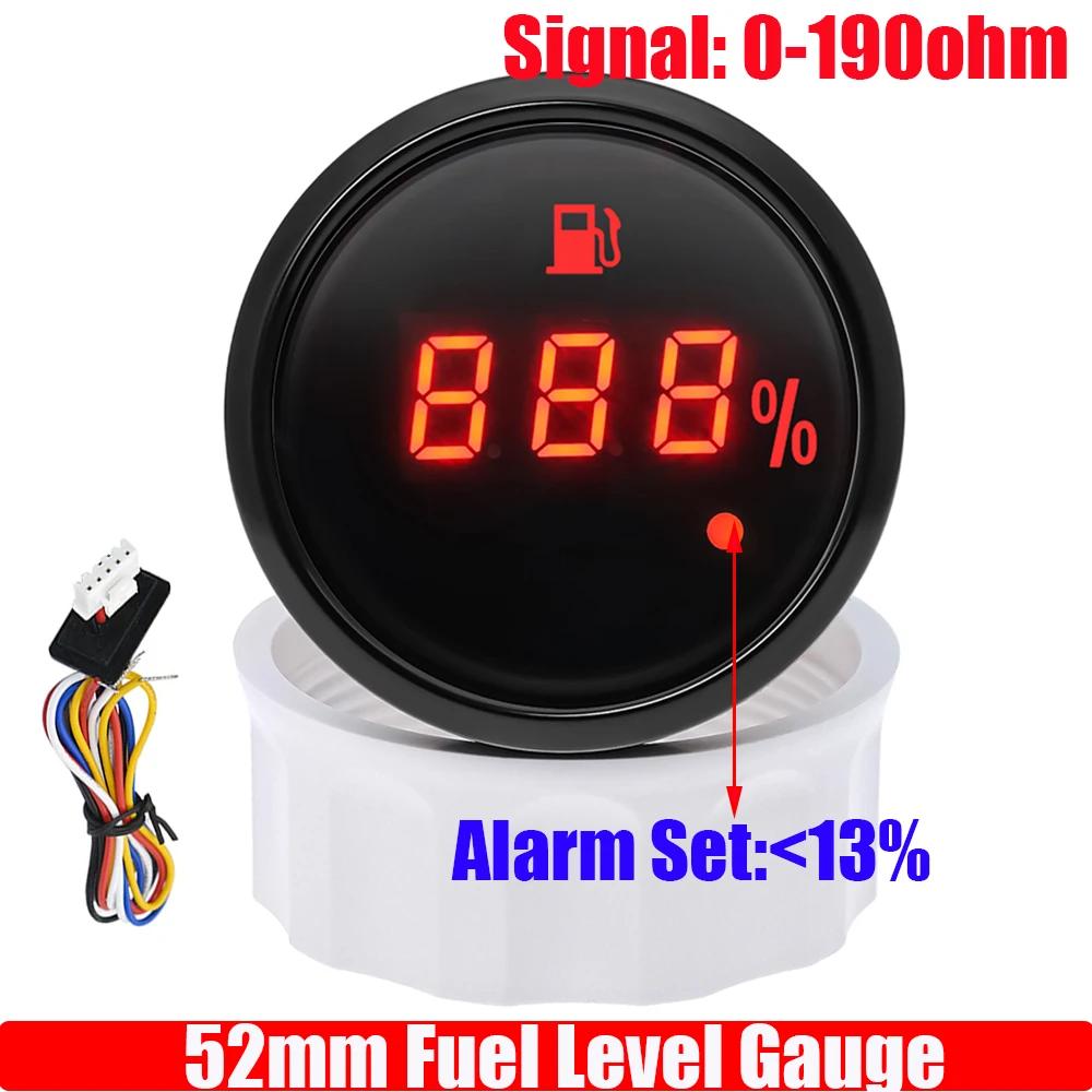 0-190 Ohm 2" 52MM Fuel Level Gauge with Alarm+Stainless Steel Fuel Level Sensor 100-600mm for Gasoline Diesel Boat Car 12V24V