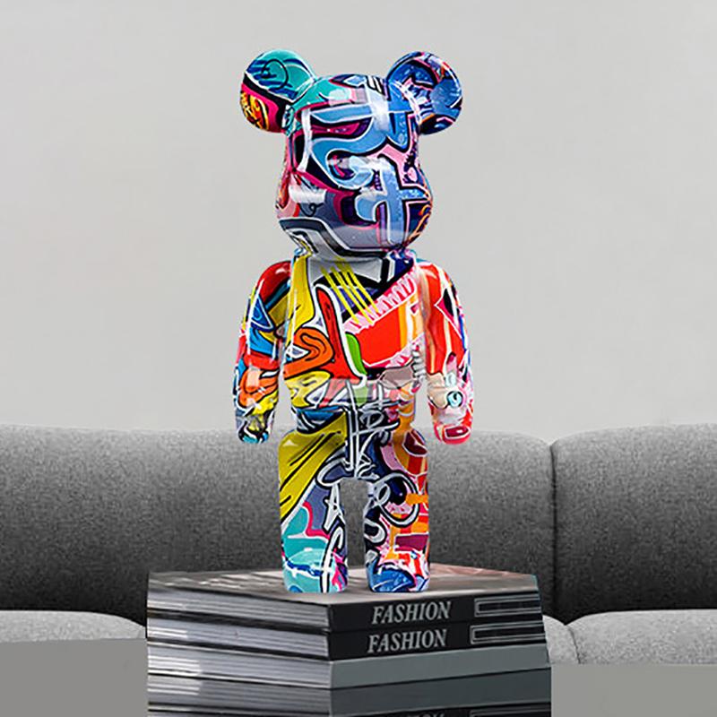 2025 New Graffiti Bear 27cm Figurine Home Decoration Animal Statue Storage Money Jar Modern Room Sculpture Table Decor