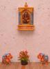 Handmade Wooden Temple: Multicolor Floral Hindu Mandir Wall Hanging